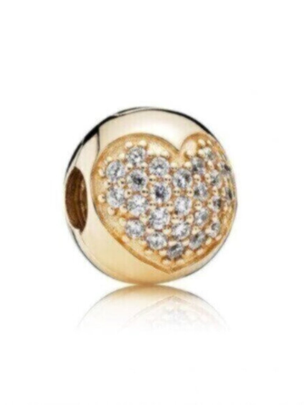 Pandora Gold Heart Pave Charm with Clear Stones
